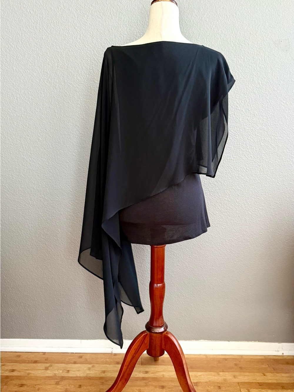 Haute Hippie Black Asymmetric Overlay Tank Blouse Sheer Size Medium - Picture 2 of 8